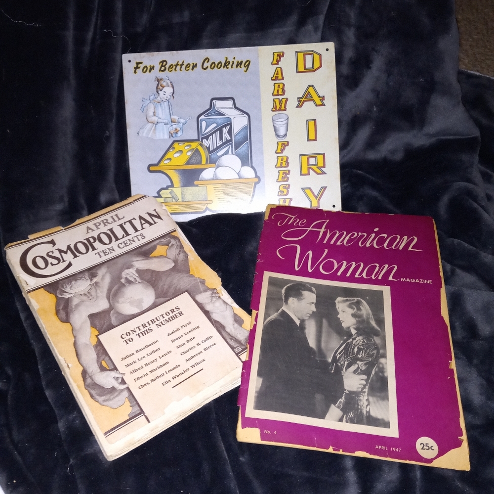 Vintage sign and magazines
